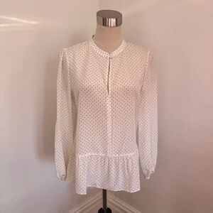 J. Crew White Blouse with Black Polka Dots